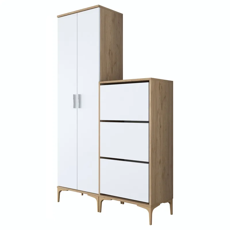 Eteiskaluste Wallxpert Dara EA148 (120 x 198,6 x 37,5 cm) pähkinä/valkoinen - Pähkinä ja valkoinen - Talo & remontointi - Keittiö & kylpyhuone - Keittiö & kodinhoitohuone - Kodinhoitohuoneen sisustus - Pyykkikaappi