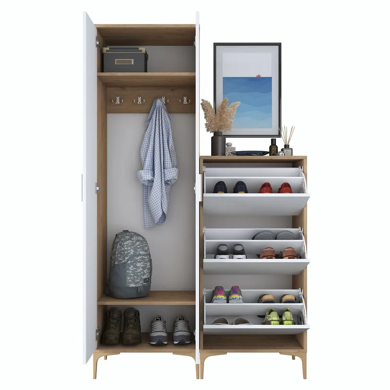 Eteiskaluste Wallxpert Dara EA148 (120 x 198,6 x 37,5 cm) pähkinä/valkoinen - Pähkinä ja valkoinen - Talo & remontointi - Keittiö & kylpyhuone - Keittiö & kodinhoitohuone - Kodinhoitohuoneen sisustus - Pyykkikaappi