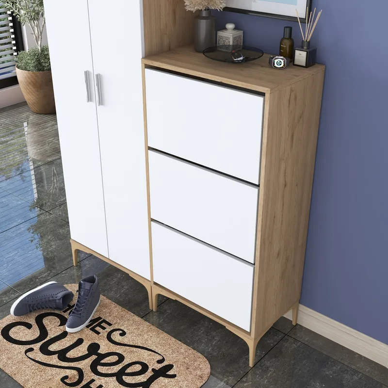 Eteiskaluste Wallxpert Dara EA148 (120 x 198,6 x 37,5 cm) pähkinä/valkoinen - Pähkinä ja valkoinen - Talo & remontointi - Keittiö & kylpyhuone - Keittiö & kodinhoitohuone - Kodinhoitohuoneen sisustus - Pyykkikaappi