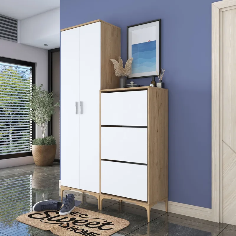 Eteiskaluste Wallxpert Dara EA148 (120 x 198,6 x 37,5 cm) pähkinä/valkoinen - Pähkinä ja valkoinen - Talo & remontointi - Keittiö & kylpyhuone - Keittiö & kodinhoitohuone - Kodinhoitohuoneen sisustus - Pyykkikaappi