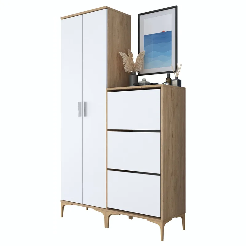 Eteiskaluste Wallxpert Dara EA148 (120 x 198,6 x 37,5 cm) pähkinä/valkoinen, Pähkinä ja valkoinen