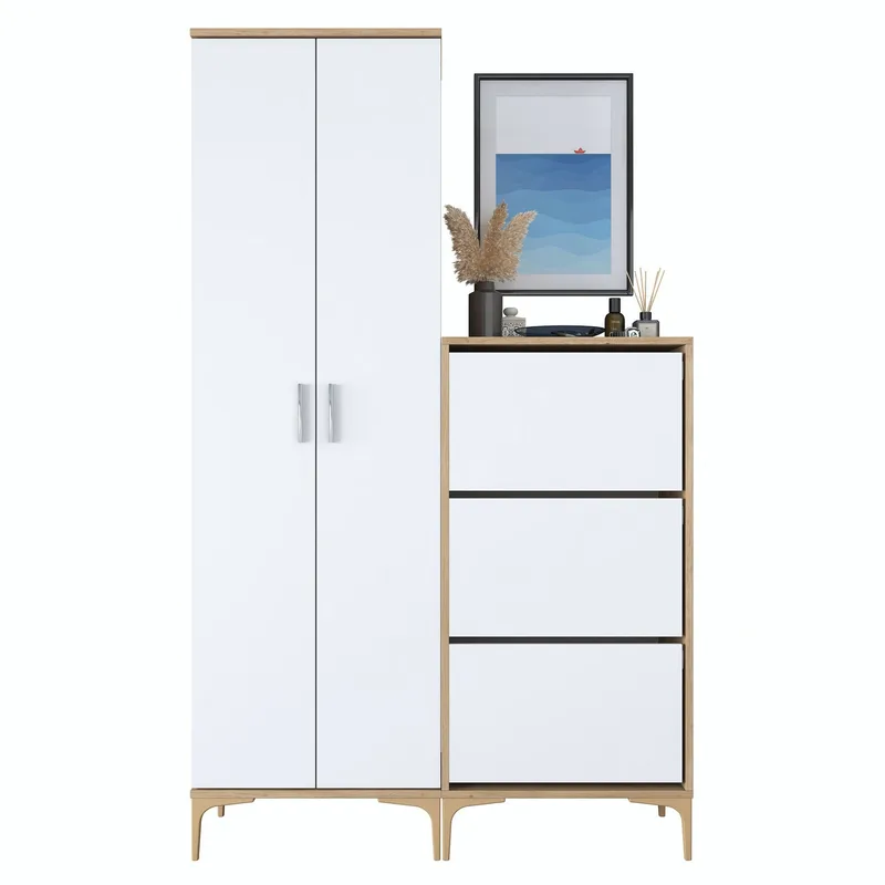 Eteiskaluste Wallxpert Dara EA148 (120 x 198,6 x 37,5 cm) pähkinä/valkoinen - Pähkinä ja valkoinen - Talo & remontointi - Keittiö & kylpyhuone - Keittiö & kodinhoitohuone - Kodinhoitohuoneen sisustus - Pyykkikaappi