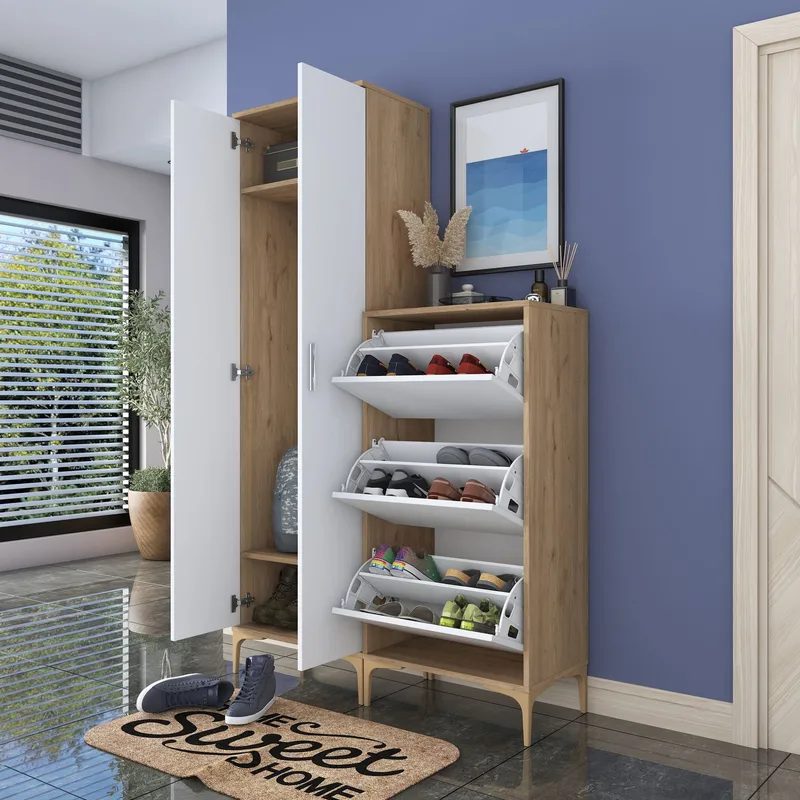 Eteiskaluste Wallxpert Dara EA148 (120 x 198,6 x 37,5 cm) pähkinä/valkoinen - Pähkinä ja valkoinen - Talo & remontointi - Keittiö & kylpyhuone - Keittiö & kodinhoitohuone - Kodinhoitohuoneen sisustus - Pyykkikaappi