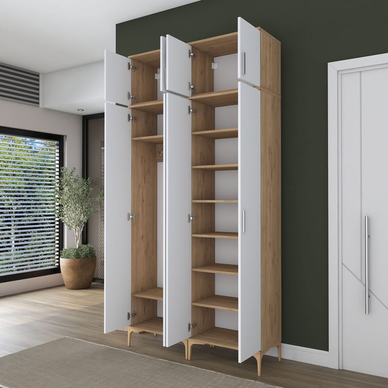 Eteiskaluste Wallxpert Fenn EA161 (120 x 240 x 37,5 cm) pähkinä/valkoinen - Pähkinä ja valkoinen - Talo & remontointi - Keittiö & kylpyhuone - Keittiö & kodinhoitohuone - Kodinhoitohuoneen sisustus - Pyykkikaappi