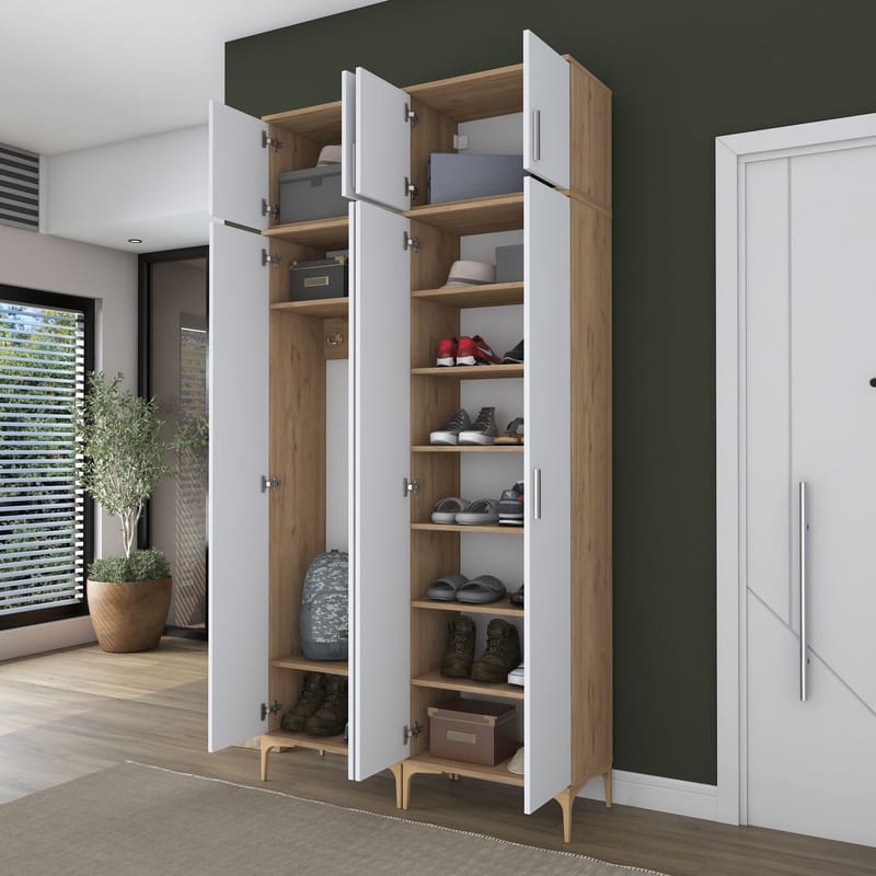 Eteiskaluste Wallxpert Fenn EA161 (120 x 240 x 37,5 cm) pähkinä/valkoinen - Pähkinä ja valkoinen - Talo & remontointi - Keittiö & kylpyhuone - Keittiö & kodinhoitohuone - Kodinhoitohuoneen sisustus - Pyykkikaappi