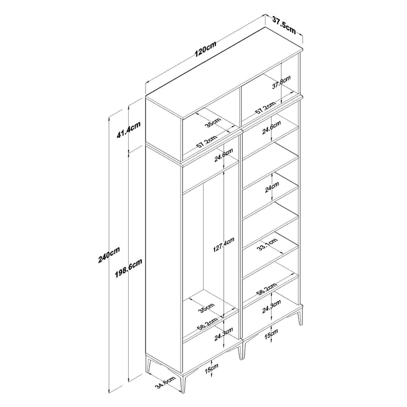 Eteiskaluste Wallxpert Fenn EA161 (120 x 240 x 37,5 cm) pähkinä/valkoinen - Pähkinä ja valkoinen - Talo & remontointi - Keittiö & kylpyhuone - Keittiö & kodinhoitohuone - Kodinhoitohuoneen sisustus - Pyykkikaappi
