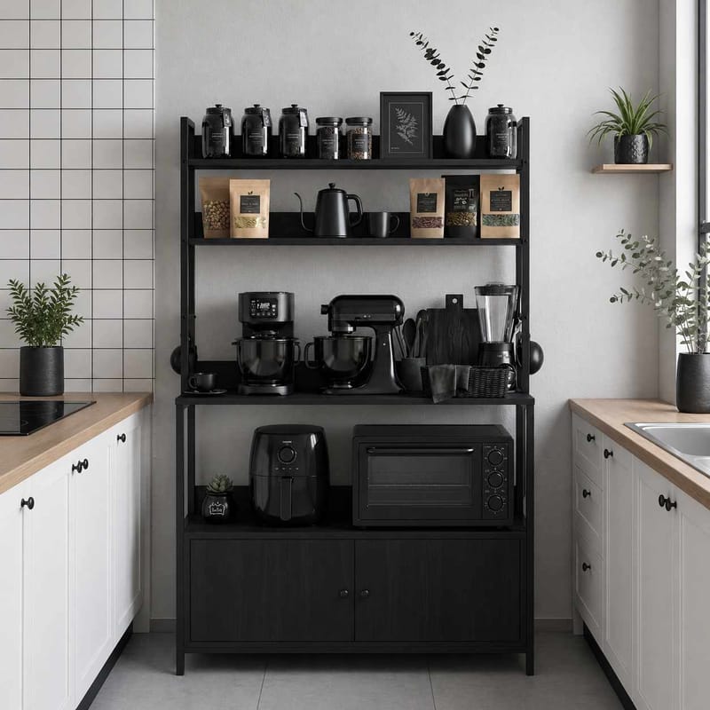 Keittiökaappi Hanah Home Sento (101 x 160 x 38 cm) Musta - Musta - Talo & remontointi - Keittiö & kylpyhuone - Keittiö & kodinhoitohuone - Kodinhoitohuoneen sisustus - Pyykkikaappi