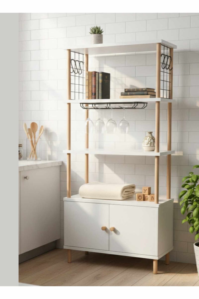 Keittiökaappi Hanah Home Pika Cabinet (60 x 140 x 30 cm) Valkoinen - Valkoinen - Talo & remontointi - Keittiö & kylpyhuone - Keittiö & kodinhoitohuone - Kodinhoitohuoneen sisustus - Pyykkikaappi