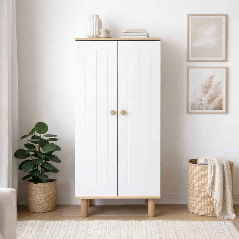 Monitoimikaappi Hanah Home Ayka (60 x 129 x 37 cm) Valkoinen pähkinä - Valkoinen ja pähkinä - Talo & remontointi - Keittiö & kylpyhuone - Keittiö & kodinhoitohuone - Kodinhoitohuoneen sisustus - Pyykkikaappi