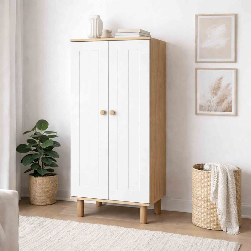 Monitoimikaappi Hanah Home Ayka (60 x 129 x 37 cm) Valkoinen pähkinä - Valkoinen ja pähkinä - Talo & remontointi - Keittiö & kylpyhuone - Keittiö & kodinhoitohuone - Kodinhoitohuoneen sisustus - Pyykkikaappi