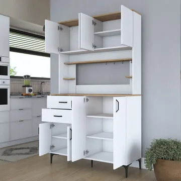 Monitoimikaappi Wallxpert Lora-hylly (120 x 204,2 x 45 cm) valkoinen/pähkinä - Valkoinen ja pähkinä - Talo & remontointi - Keittiö & kylpyhuone - Keittiö & kodinhoitohuone - Kodinhoitohuoneen sisustus - Pyykkikaappi