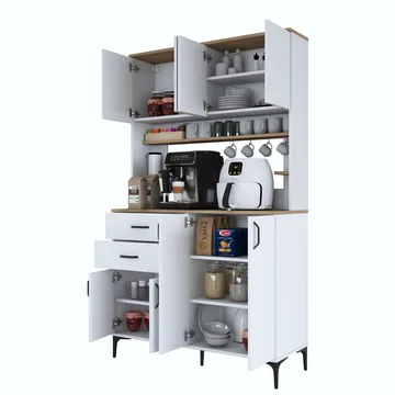 Monitoimikaappi Wallxpert Lora-hylly (120 x 204,2 x 45 cm) valkoinen/pähkinä - Valkoinen ja pähkinä - Talo & remontointi - Keittiö & kylpyhuone - Keittiö & kodinhoitohuone - Kodinhoitohuoneen sisustus - Pyykkikaappi