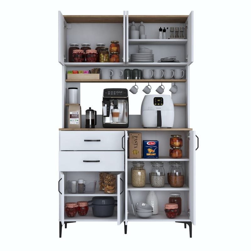 Monitoimikaappi Wallxpert Lora-hylly (120 x 204,2 x 45 cm) valkoinen/pähkinä - Valkoinen ja pähkinä - Talo & remontointi - Keittiö & kylpyhuone - Keittiö & kodinhoitohuone - Kodinhoitohuoneen sisustus - Pyykkikaappi