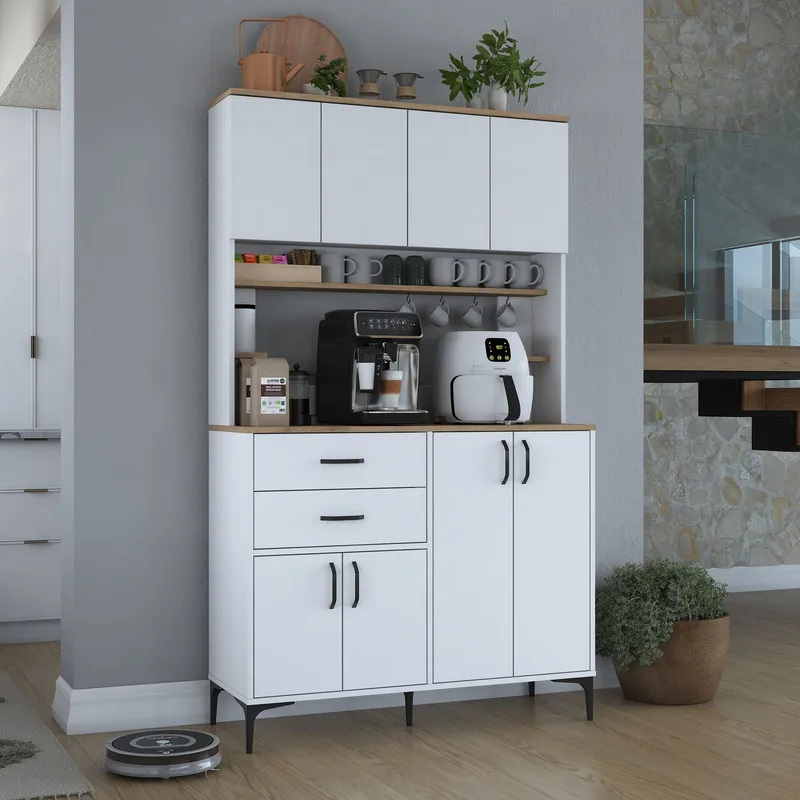 Monitoimikaappi Wallxpert Lora-hylly (120 x 204,2 x 45 cm) valkoinen/pähkinä - Valkoinen ja pähkinä - Talo & remontointi - Keittiö & kylpyhuone - Keittiö & kodinhoitohuone - Kodinhoitohuoneen sisustus - Pyykkikaappi
