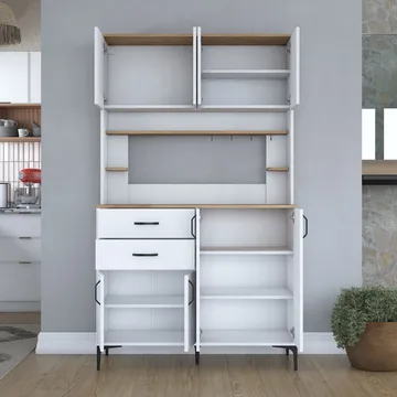 Monitoimikaappi Wallxpert Lora-hylly (120 x 204,2 x 45 cm) valkoinen/pähkinä - Valkoinen ja pähkinä - Talo & remontointi - Keittiö & kylpyhuone - Keittiö & kodinhoitohuone - Kodinhoitohuoneen sisustus - Pyykkikaappi