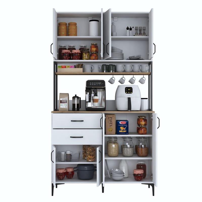 Monitoimikaappi Wallxpert Mira Shelf (120 x 218,6 x 45 cm) valkoinen pähkinä - Valkoinen ja pähkinä - Talo & remontointi - Keittiö & kylpyhuone - Keittiö & kodinhoitohuone - Kodinhoitohuoneen sisustus - Pyykkikaappi