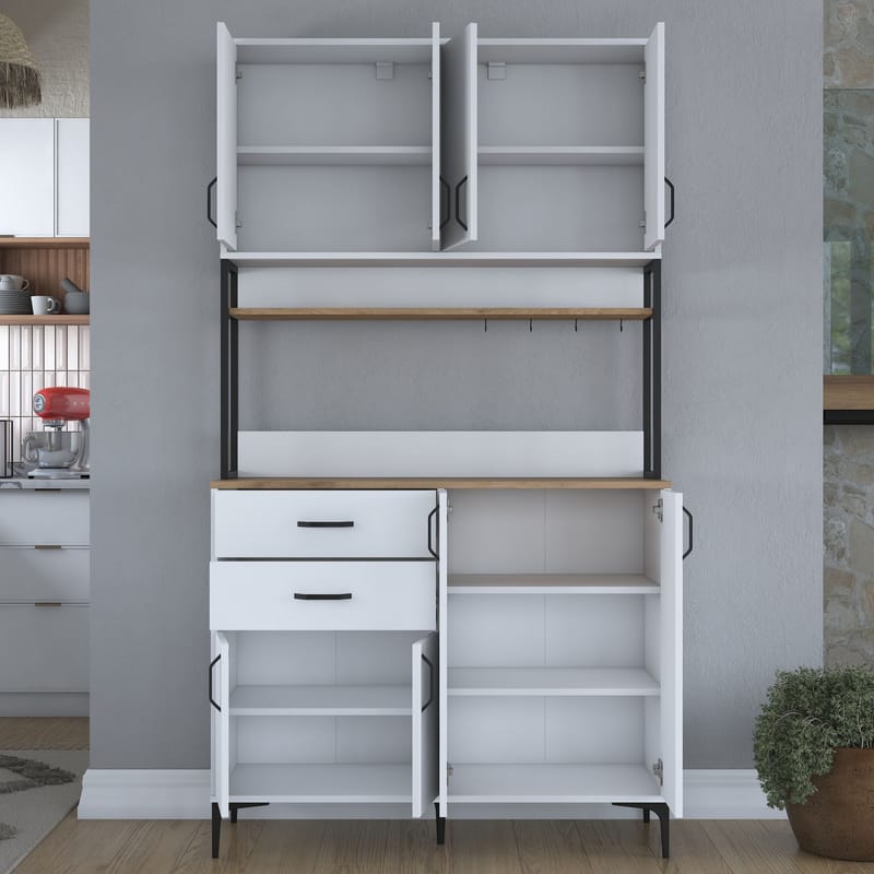 Monitoimikaappi Wallxpert Mira Shelf (120 x 218,6 x 45 cm) valkoinen pähkinä - Valkoinen ja pähkinä - Talo & remontointi - Keittiö & kylpyhuone - Keittiö & kodinhoitohuone - Kodinhoitohuoneen sisustus - Pyykkikaappi