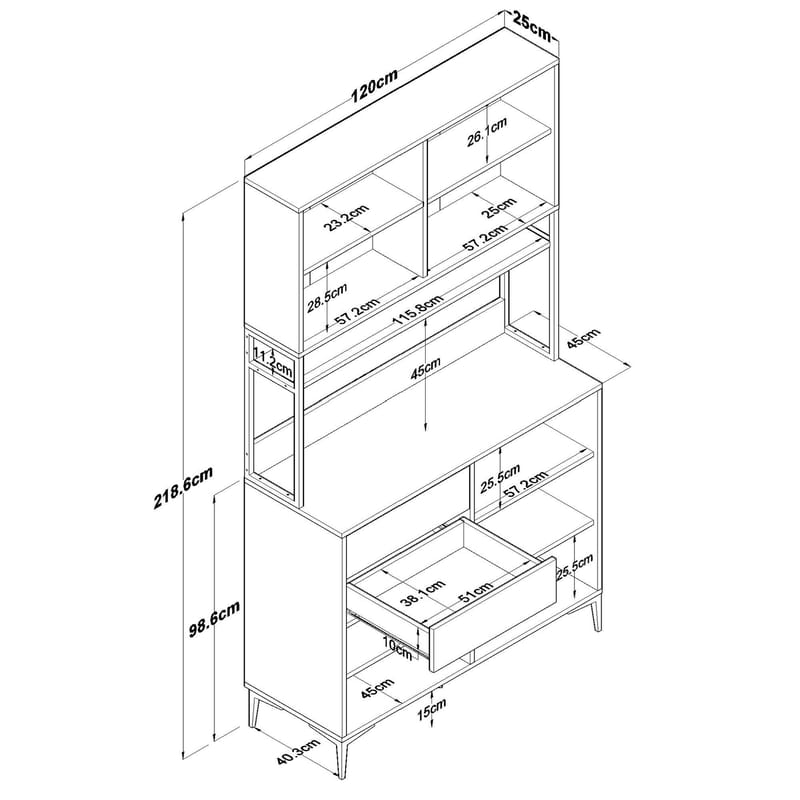 Monitoimikaappi Wallxpert Mira Shelf (120 x 218,6 x 45 cm) valkoinen pähkinä - Valkoinen ja pähkinä - Talo & remontointi - Keittiö & kylpyhuone - Keittiö & kodinhoitohuone - Kodinhoitohuoneen sisustus - Pyykkikaappi