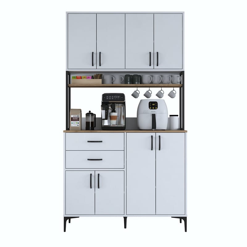 Monitoimikaappi Wallxpert Mira Shelf (120 x 218,6 x 45 cm) valkoinen pähkinä - Valkoinen ja pähkinä - Talo & remontointi - Keittiö & kylpyhuone - Keittiö & kodinhoitohuone - Kodinhoitohuoneen sisustus - Pyykkikaappi