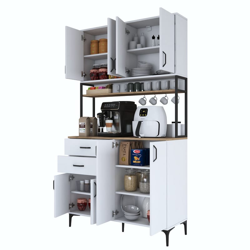 Monitoimikaappi Wallxpert Mira Shelf (120 x 218,6 x 45 cm) valkoinen pähkinä - Valkoinen ja pähkinä - Talo & remontointi - Keittiö & kylpyhuone - Keittiö & kodinhoitohuone - Kodinhoitohuoneen sisustus - Pyykkikaappi