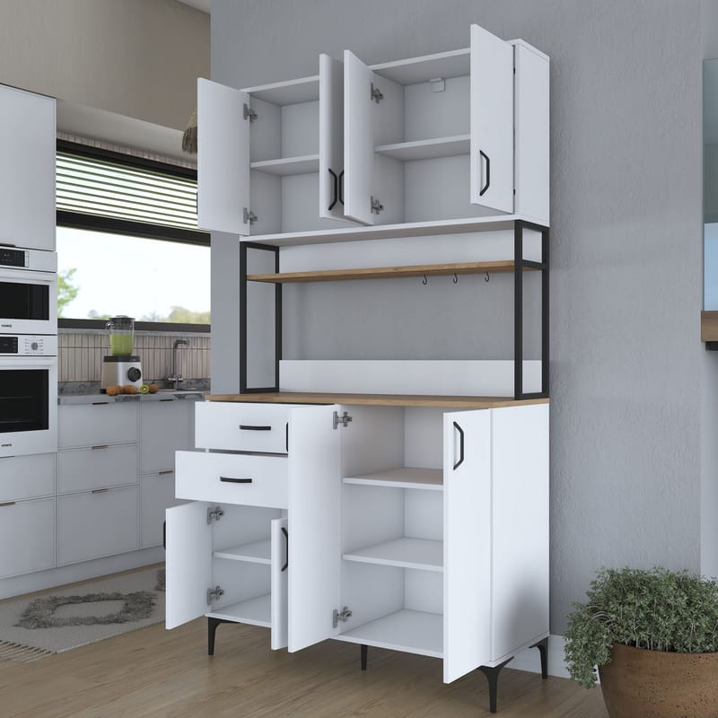 Monitoimikaappi Wallxpert Mira Shelf (120 x 218,6 x 45 cm) valkoinen pähkinä - Valkoinen ja pähkinä - Talo & remontointi - Keittiö & kylpyhuone - Keittiö & kodinhoitohuone - Kodinhoitohuoneen sisustus - Pyykkikaappi