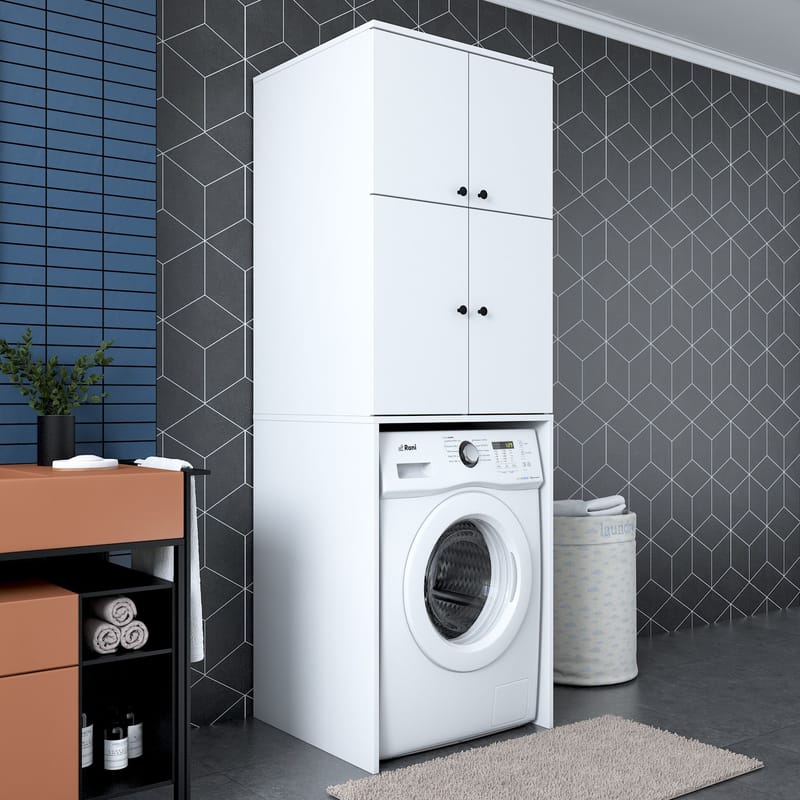 Pesukonekaappi Wallxpert Cleo Shelf (65 x 193,6 x 62,5 cm) Valkoinen - Valkoinen - Talo & remontointi - Keittiö & kylpyhuone - Keittiö & kodinhoitohuone - Kodinhoitohuoneen sisustus - Pyykkikaappi