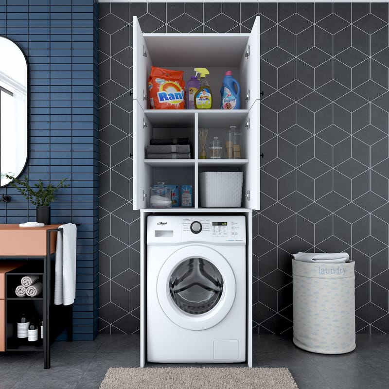 Pesukonekaappi Wallxpert Cleo Shelf (65 x 193,6 x 62,5 cm) Valkoinen - Valkoinen - Talo & remontointi - Keittiö & kylpyhuone - Keittiö & kodinhoitohuone - Kodinhoitohuoneen sisustus - Pyykkikaappi
