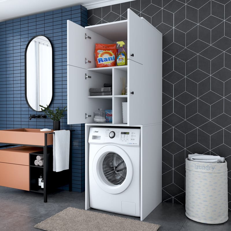 Pesukonekaappi Wallxpert Cleo Shelf (65 x 193,6 x 62,5 cm) Valkoinen - Valkoinen - Talo & remontointi - Keittiö & kylpyhuone - Keittiö & kodinhoitohuone - Kodinhoitohuoneen sisustus - Pyykkikaappi