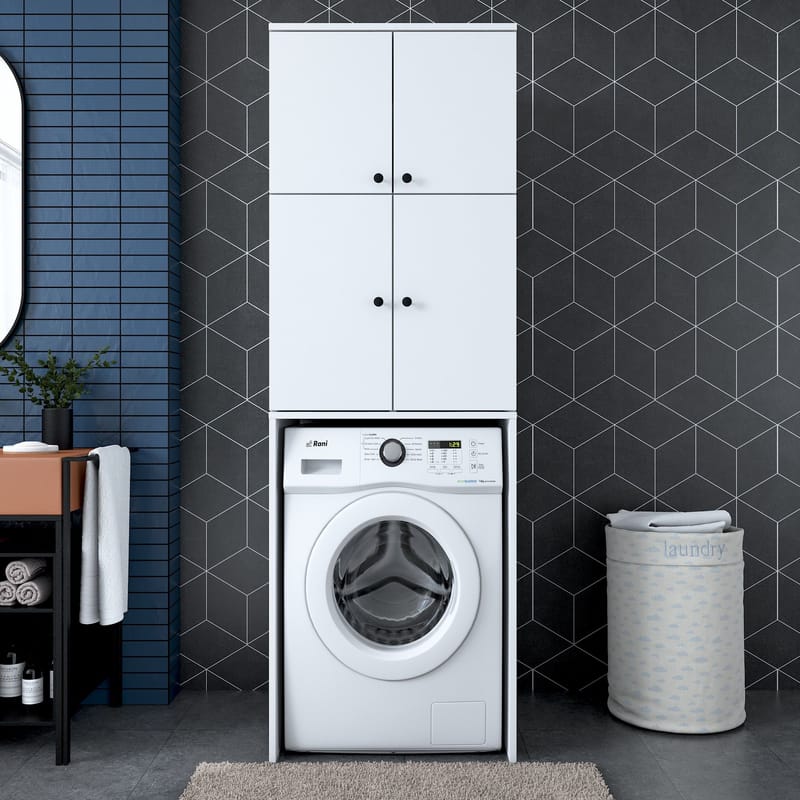 Pesukonekaappi Wallxpert Cleo Shelf (65 x 193,6 x 62,5 cm) Valkoinen - Valkoinen - Talo & remontointi - Keittiö & kylpyhuone - Keittiö & kodinhoitohuone - Kodinhoitohuoneen sisustus - Pyykkikaappi