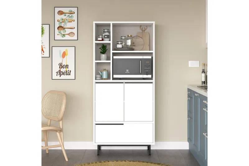 Korkea kaappi Liyakat - Valkoinen - Talo & remontointi - Keittiö & kylpyhuone - Keittiö & kodinhoitohuone - Kodinhoitohuoneen sisustus - Pyykkikaappi