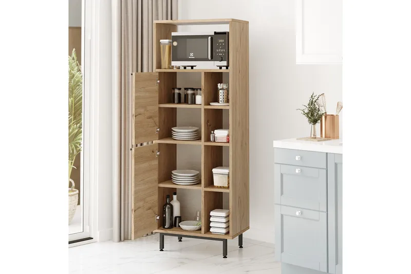 Korkea kaappi Liyakat - Pähkinä - Talo & remontointi - Keittiö & kylpyhuone - Keittiö & kodinhoitohuone - Kodinhoitohuoneen sisustus - Pyykkikaappi