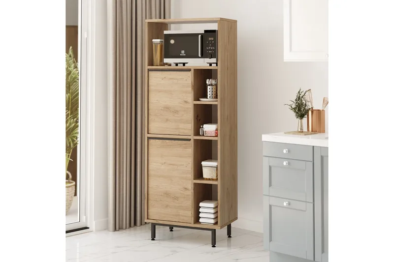 Korkea kaappi Liyakat - Pähkinä - Talo & remontointi - Keittiö & kylpyhuone - Keittiö & kodinhoitohuone - Kodinhoitohuoneen sisustus - Pyykkikaappi