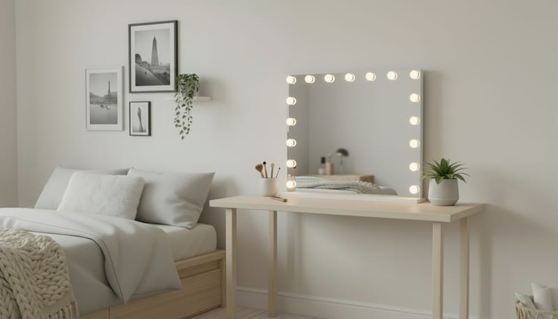 Glow Suuri Meikkipeili 70 cm valaistuksella lampuilla - Hollywood-peili USB-latauksella - Valkoinen - Talo & remontointi - Keittiö & kylpyhuone - Kylpyhuone - Kylpyhuonetarvikkeet