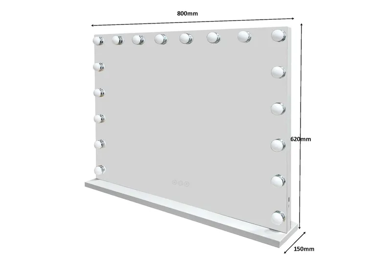 Glow suuri pöytämeili 80 cm valaisimilla – Hollywood-peili USB-latauksella - Valkoinen - Talo & remontointi - Keittiö & kylpyhuone - Kylpyhuone - Kylpyhuonetarvikkeet