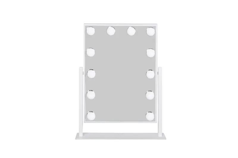 Glow pieni pöytämeili peilillä 36,5 cm jalustalla LED-valaistuksella/valoilla, Hollywood-peili, Valkoinen