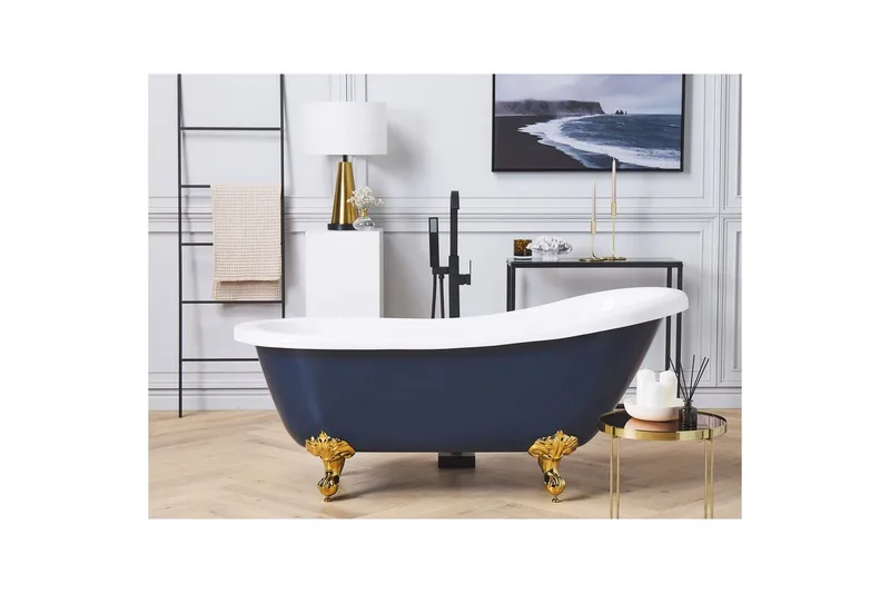 Badkar Beliani Cayman Blå/vit/guld, 76x170x76 cm blue||White||GOLD - Talo & remontointi - Keittiö & kylpyhuone - Kylpyhuone - Kylpyammeet - Vapaasti seisovat ammeet