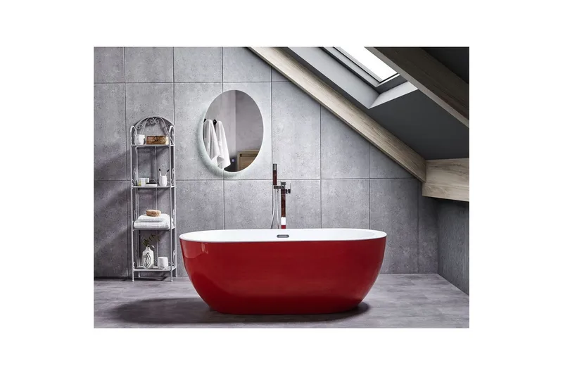 Badkar Beliani Nevis Röd/vit/silver, 78x170x59 cm Red||White||Silver - Talo & remontointi - Keittiö & kylpyhuone - Kylpyhuone - Kylpyammeet - Vapaasti seisovat ammeet