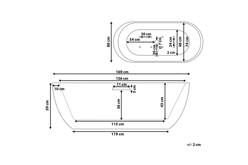 Poreamme Vapaastiseisova LED-valaistuksella NEVIS - Valkoinen - Talo & remontointi - Keittiö & kylpyhuone - Kylpyhuone - Kylpyammeet - Poreammeet & hierovat ammeet