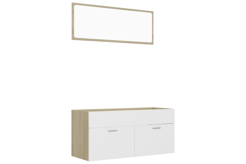 2-osainen Kylpyhuoneen kalustesarja valkoinen/tammi - Beige - Talo & remontointi - Keittiö & kylpyhuone - Kylpyhuone - Kylpyhuonekalusteet - Kylpyhuonekaapit