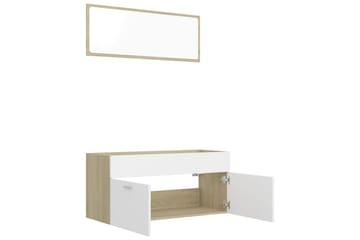 2-osainen Kylpyhuoneen kalustesarja valkoinen/tammi - Beige - Talo & remontointi - Keittiö & kylpyhuone - Kylpyhuone - Kylpyhuonekalusteet - Kylpyhuonekaapit