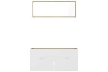 2-osainen Kylpyhuoneen kalustesarja valkoinen/tammi - Beige - Talo & remontointi - Keittiö & kylpyhuone - Kylpyhuone - Kylpyhuonekalusteet - Kylpyhuonekaapit