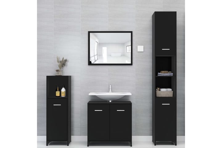 3-osainen kylpyhuoneen kalustesarja musta lastulevy - Musta - Kylpyhuonekalustepaketit