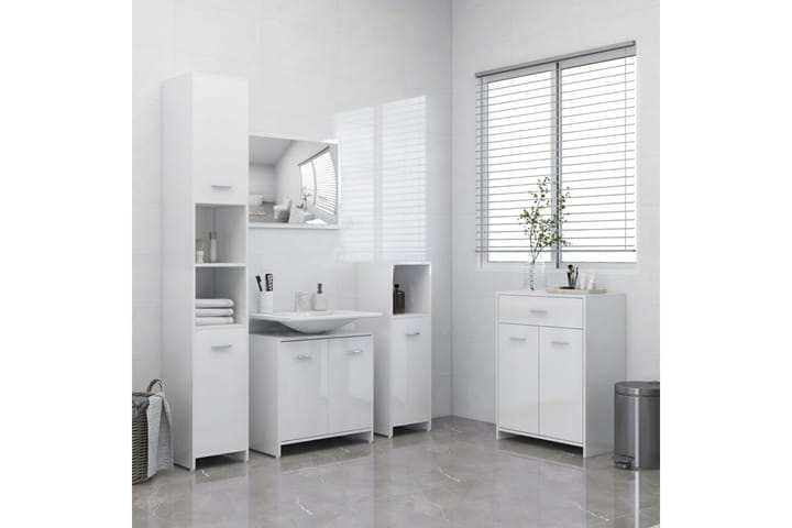 4-osainen kylpyhuone kalustesarja korkeakiilto valkoinen - Kylpyhuonekalustepaketit