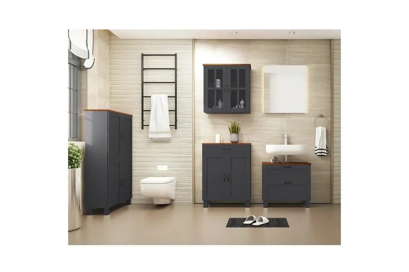 Alby Korkea Kaappi Kylpyhuoneeseen 130x75x30 cm - Harmaa - Talo & remontointi - Keittiö & kylpyhuone - Kylpyhuone - Kylpyhuonekalusteet - Kylpyhuonekaapit