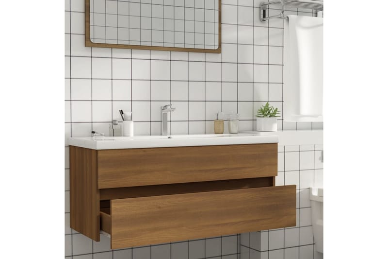 Allaskaappi ruskea tammi 100x38,5x45 cm tekninen puu - Ruskea - Talo & remontointi - Keittiö & kylpyhuone - Kylpyhuone - Kylpyhuonekalusteet - Allaskaappi