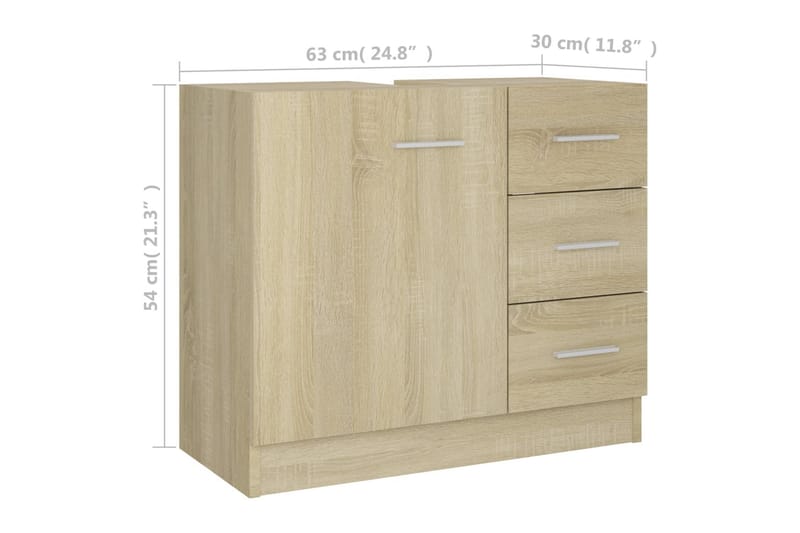 Allaskaappi Sonoma tammi 63x30x54 cm lastulevy - Ruskea - Talo & remontointi - Keittiö & kylpyhuone - Kylpyhuone - Kylpyhuonekalusteet - Allaskaappi