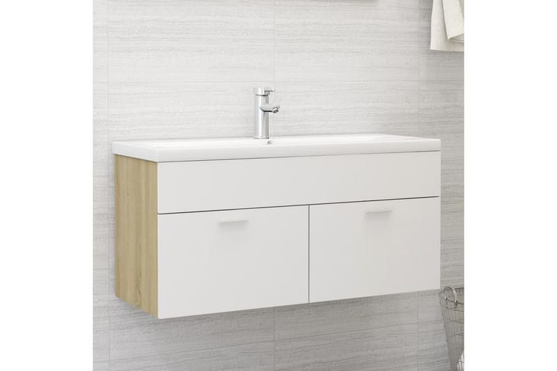 Allaskaappi valkoinen ja Sonoma-tammi 100x38,5x46 cm - Beige - Talo & remontointi - Keittiö & kylpyhuone - Kylpyhuone - Kylpyhuonekalusteet - Allaskaappi