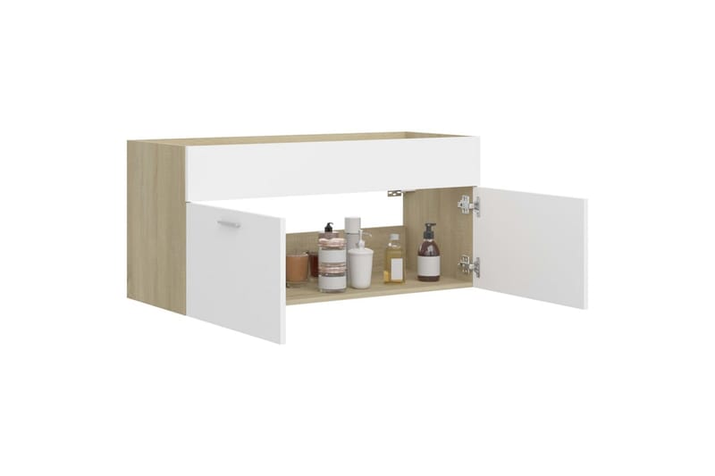 Allaskaappi valkoinen ja Sonoma-tammi 100x38,5x46 cm - Beige - Talo & remontointi - Keittiö & kylpyhuone - Kylpyhuone - Kylpyhuonekalusteet - Allaskaappi