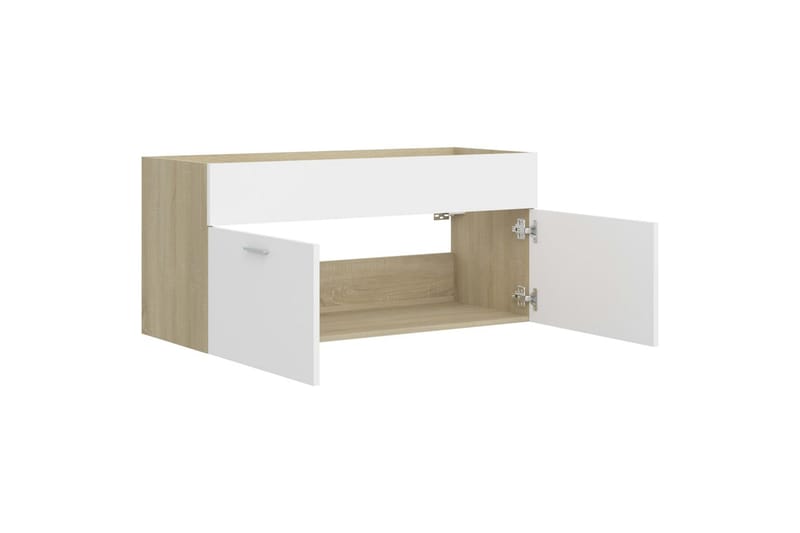 Allaskaappi valkoinen ja Sonoma-tammi 100x38,5x46 cm - Beige - Talo & remontointi - Keittiö & kylpyhuone - Kylpyhuone - Kylpyhuonekalusteet - Allaskaappi