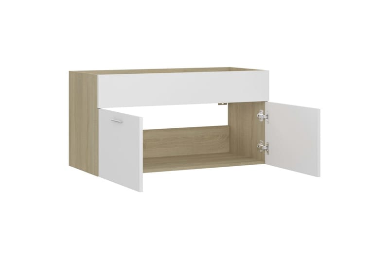 Allaskaappi valkoinen ja Sonoma-tammi 90x38,5x46 cm - Beige - Talo & remontointi - Keittiö & kylpyhuone - Kylpyhuone - Kylpyhuonekalusteet - Allaskaappi